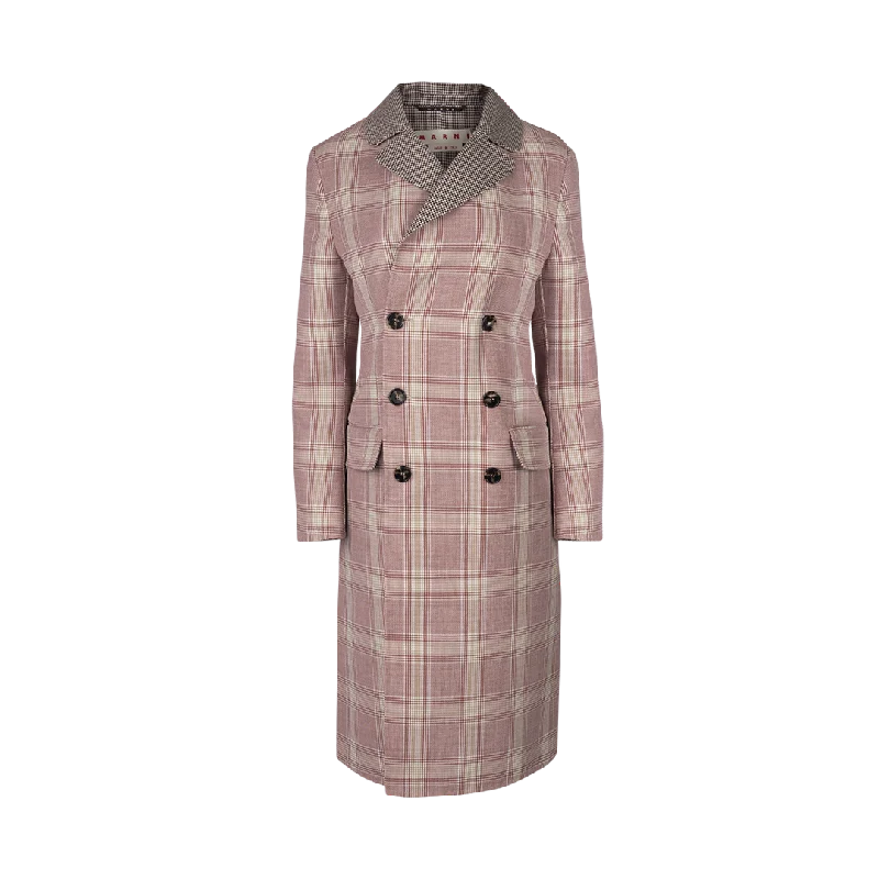 Checked Double-Breasted Coat Bodycon Sheath Shift