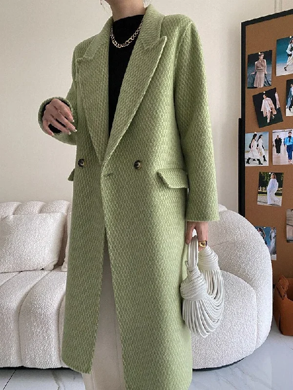 Long Wool Tweed Coats Women's Woolen Coat Lapel Loose Lapel Long Coats Fleece Down Feather