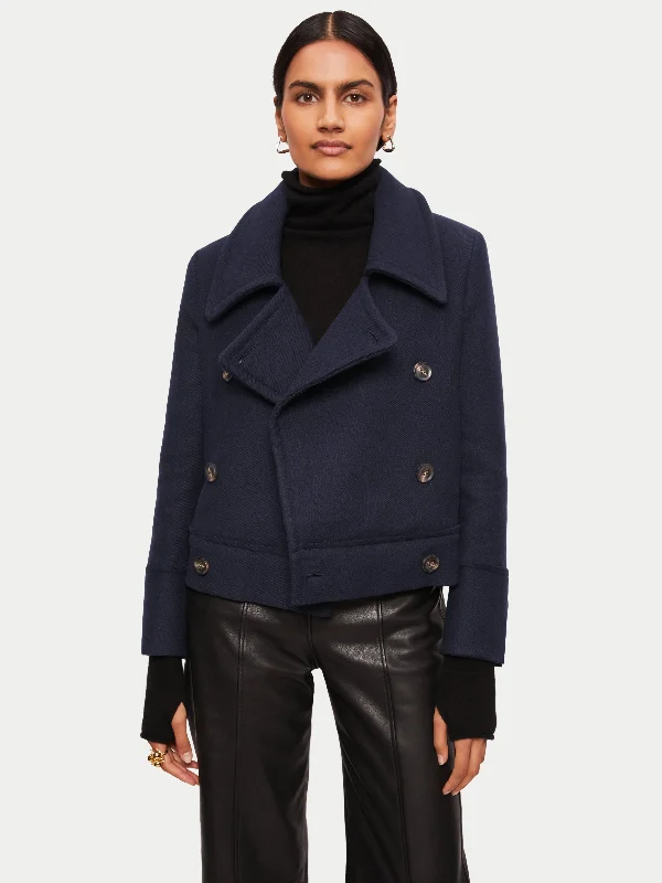 Modern Twill Pea Coat | Navy Blouse Shirt Tunic