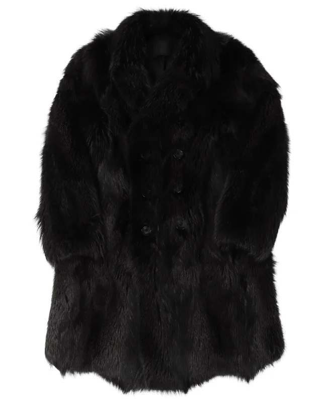 Double Breasted Fox Fur Coat Coat Overcoat Trench Coat