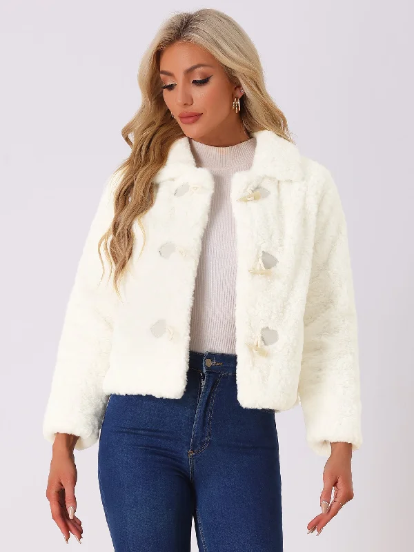 Fluffy Collar Long Sleeves Cropped Warm Faux Fur Coats Denim Leather Suede