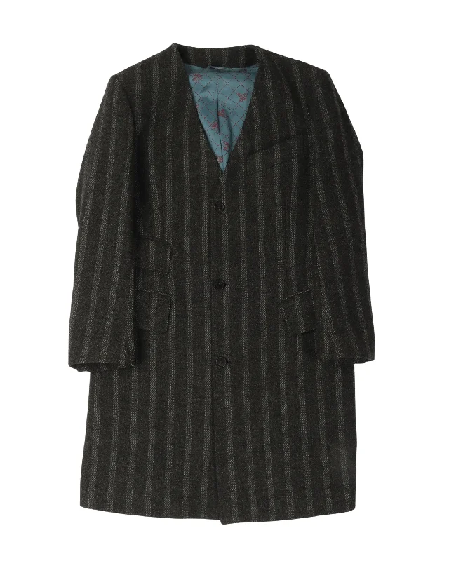 Striped Wool Coat Appliqued Beaded Sequined