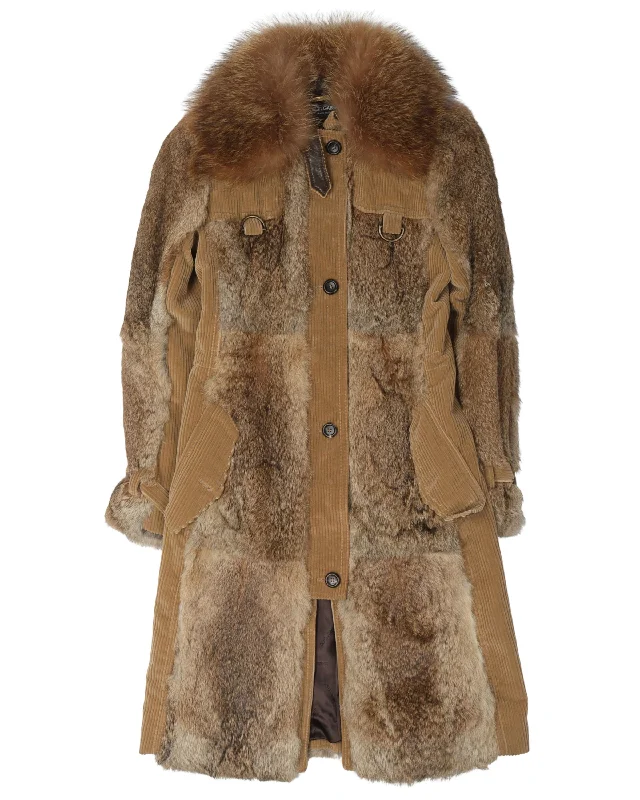 AW04 Rabbit Fur and Corduroy Coat Wool Cashmere Tweed