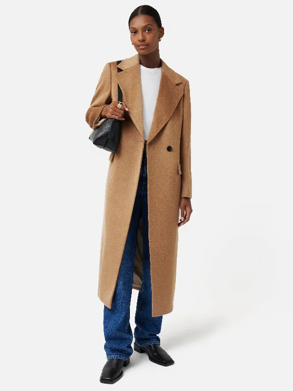 Wool Maxi City Coat | Camel Stole Shawl Scarf