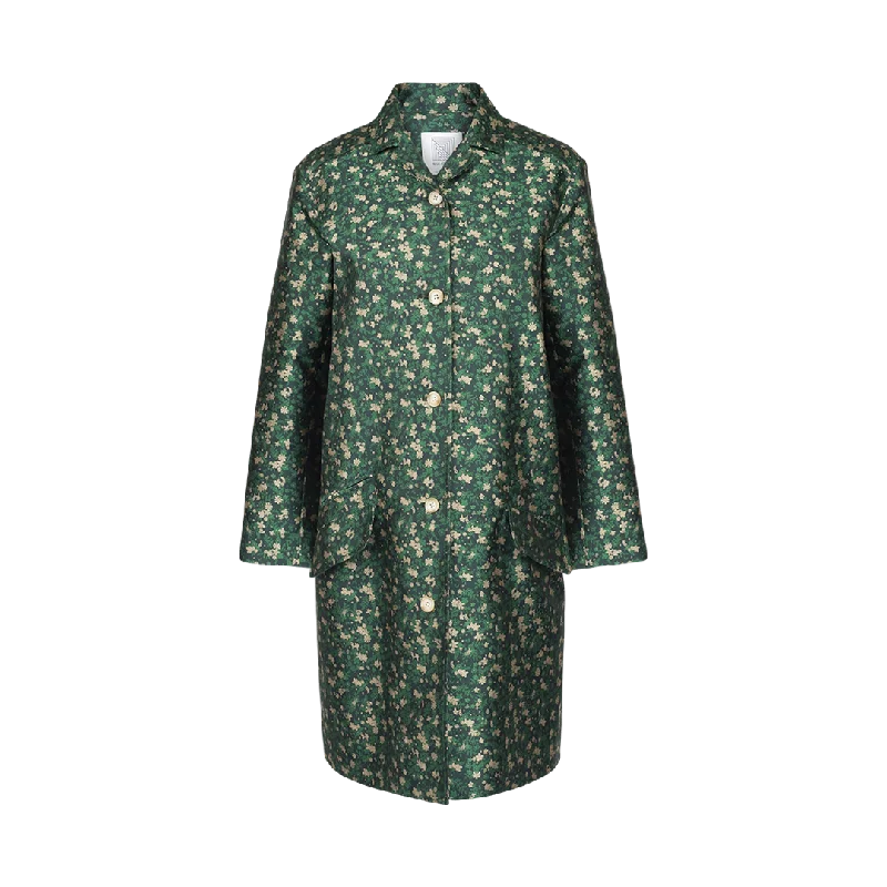 Floral Car Coat Cotton Linen Terry