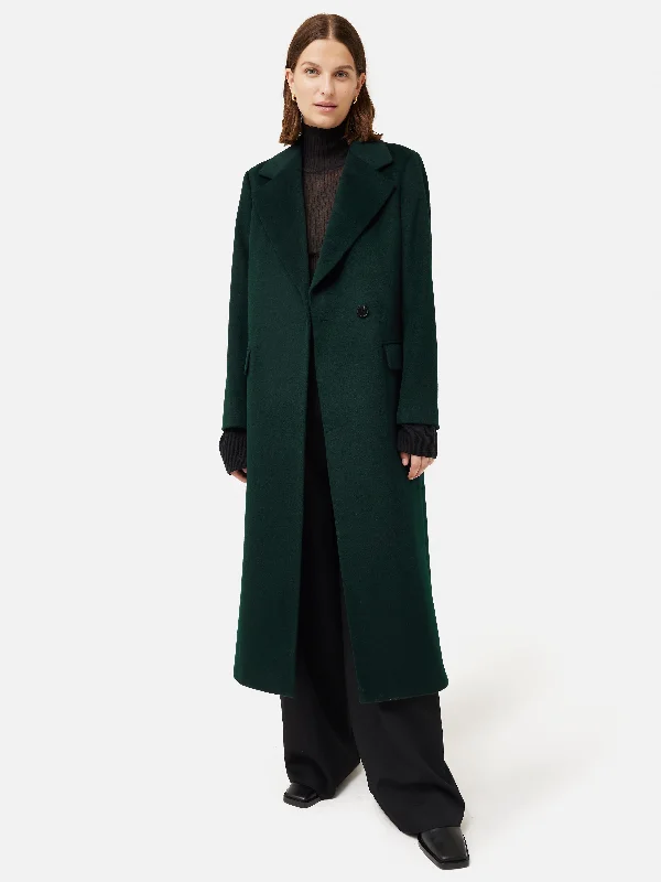 Wool Maxi City Coat | Green Suede Faux Fur Shearling