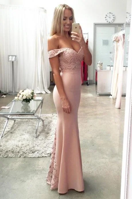 Lace Elastic Satin Off-the-shoulder Mermaid Sweetheart Floor-length Ruffles Prom Dresses Lace Elastic Satin Off-the-shoulder Mermaid Sweetheart Floor-length Ruffles Prom Dresses
