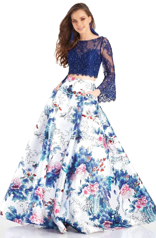 Clarisse Couture - 4977 Two-Piece Lace and Floral Print Evening Dress Tunics Sophisticated sleek