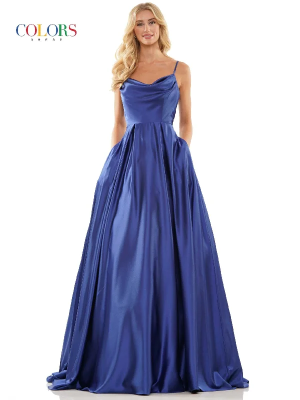 Colors G1088 Colors Long Spaghetti Strap Evening Dress Cowl Neckline Elegant