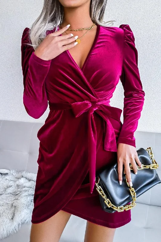 WOMEN SEXY VELVET WRAP PARTY DRESS Tunics Cozy comfortable