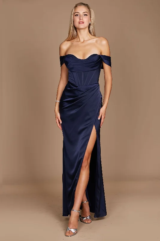 Dylan & Davids Corset Satin Formal Evening Dress Navy High-Low Hemline Casual