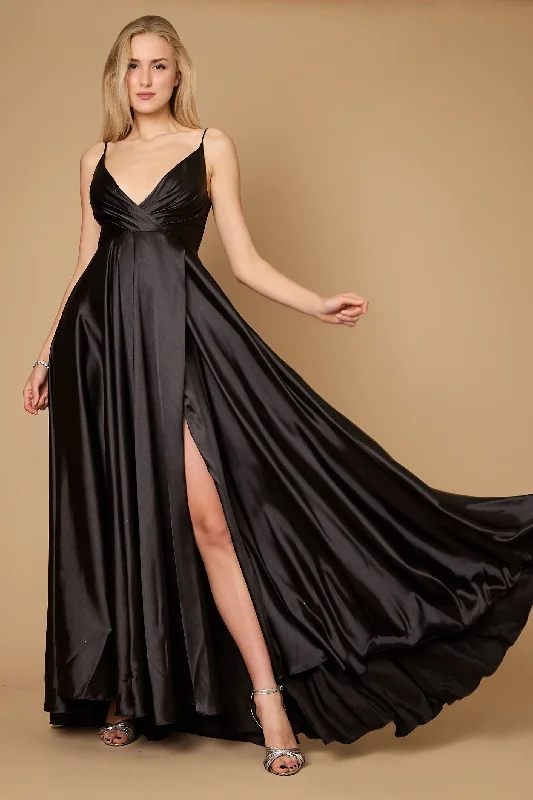 Dylan & Davids Long Flowy Satin Formal Prom Party Dress Black Tunics Luxurious premium