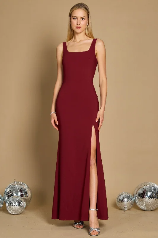 Dylan & Davids Long Formal Square Neckline Evening Dress Burgundy Tunics Velvet soft