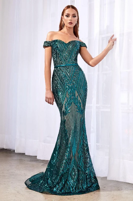 Cinderella Divine CB0039 Long Sequin Off The Shoulder Prom Gown Evening Dress Tunics Essential wardrobe