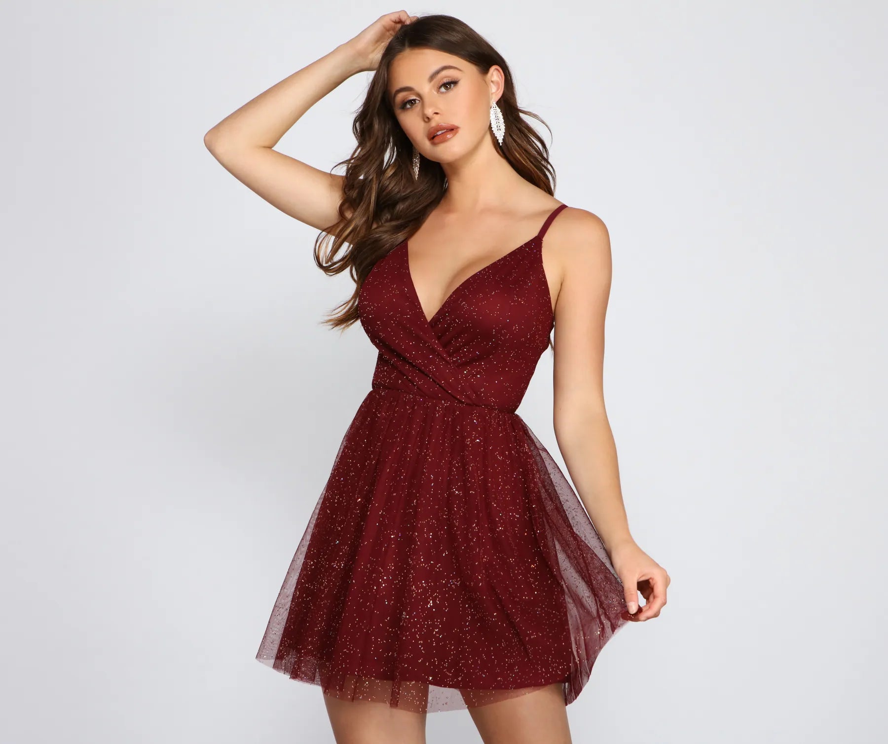 Hannah Glitter Mesh Party Dress Crew Neckline Sporty