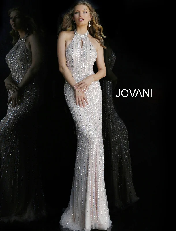 Jovani 60302 Halter Neck Backless Jewel Long Evening Dress Tunics Sophisticated sleek