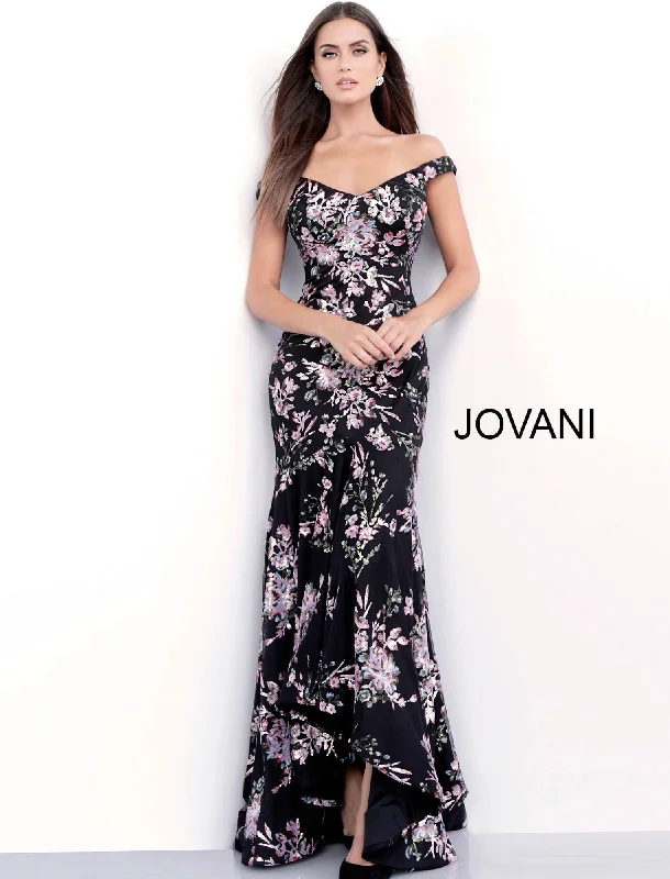 Jovani 63951 Off-The-Shoulder Floral Long Party Dress Tunics Denim casual