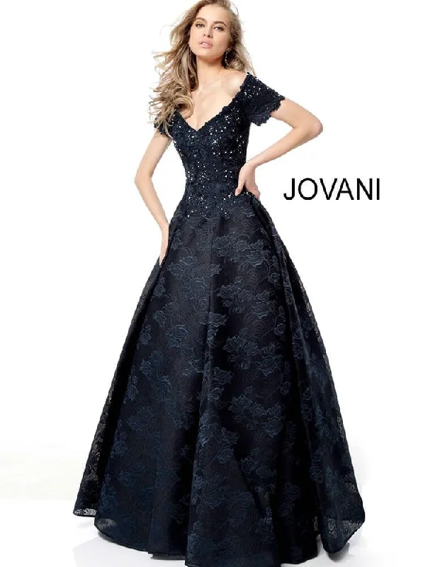 Jovani 50192 Short Sleeve V Neck Long Evening Dress Tunics Polka dots