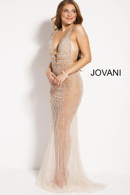 Jovani 51272 Sparkling Sheer Plunging Long Evening Dress Tunics stripes playful