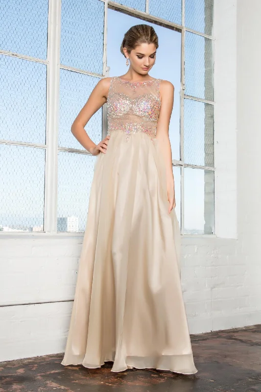 Long Formal Sleeveless Beaded Chiffon Prom Evening Dress A-Line Day Work