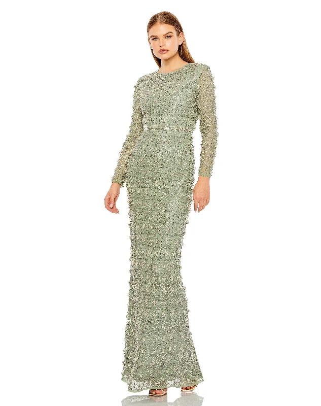 Mac Duggal 93827 Fitted Formal Beaded Long Sleeve Evening Dress Tunics Lace romantic Mac Duggal 93827 Fitted Formal Beaded Long Sleeve Evening Dress Tunics Lace romantic