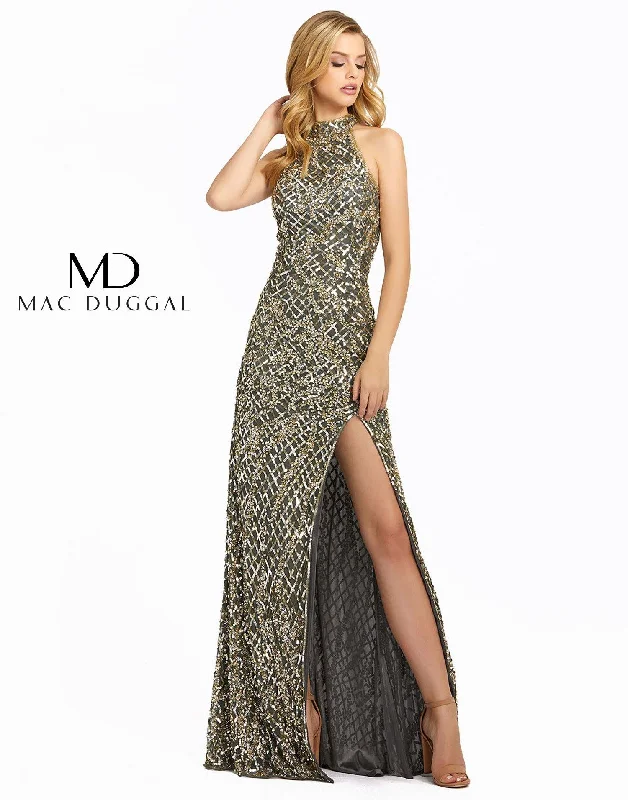 Mac Duggal 4112 Prom Long Halter Evening Dress Satin Halter Glamorous