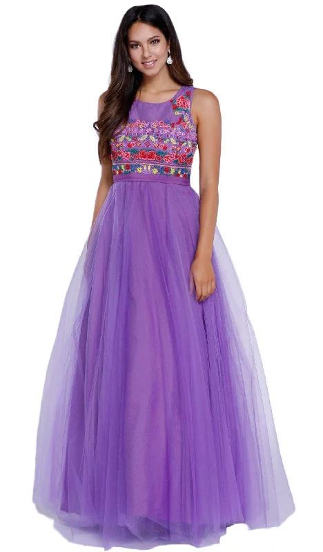 Nox Anabel - 8263 Floral Embroidered Bateau Chiffon Evening Dress Tunics Running lightweight