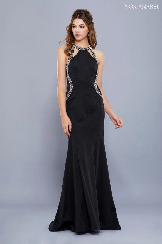 Long Halter Neck Embellished Formal Evening Dress Chiffon Maxi Beach