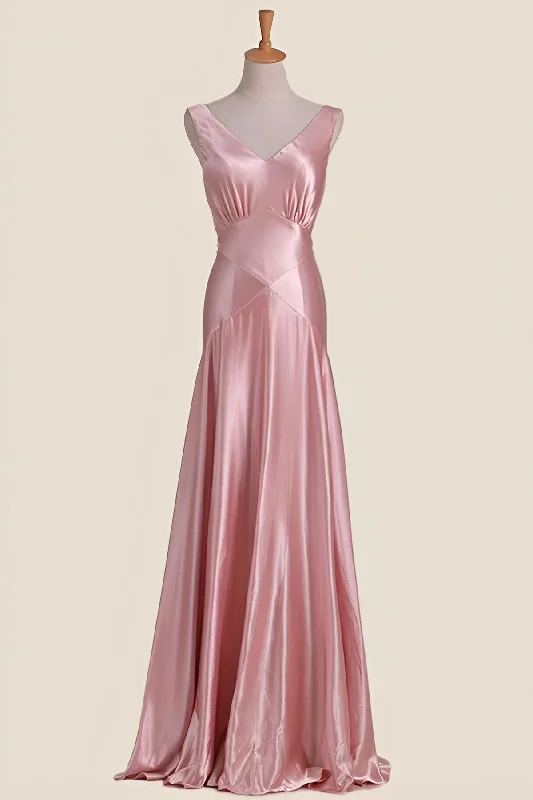 Pink V Neck Sheath Long Party Dress Tunics Luxurious premium