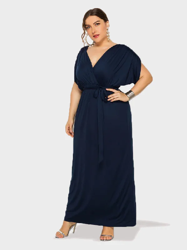 Plus Dolman Sleeve Wrap Maxi Party Dress Satin Halter Glamorous