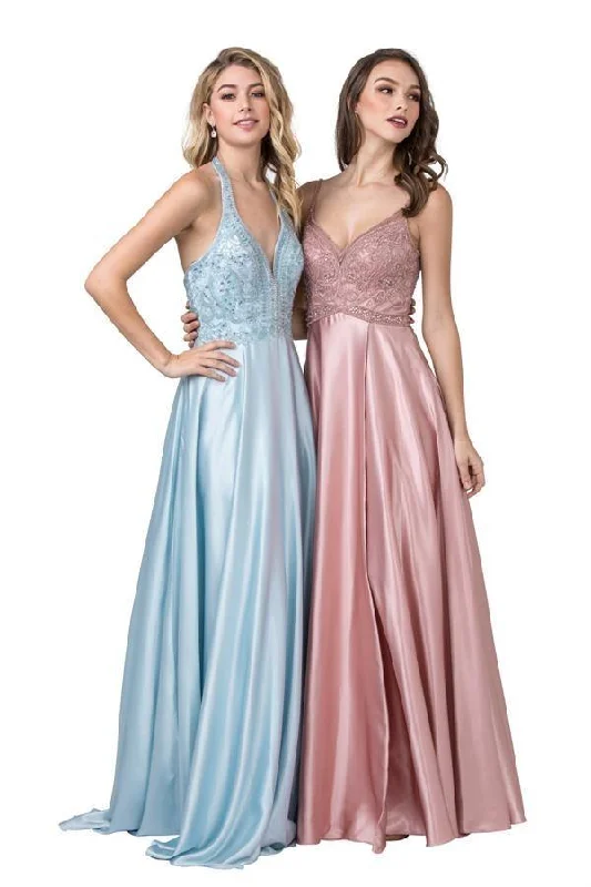 Prom Long Formal Halter Embellished Evening Dress Tunics Satin smooth