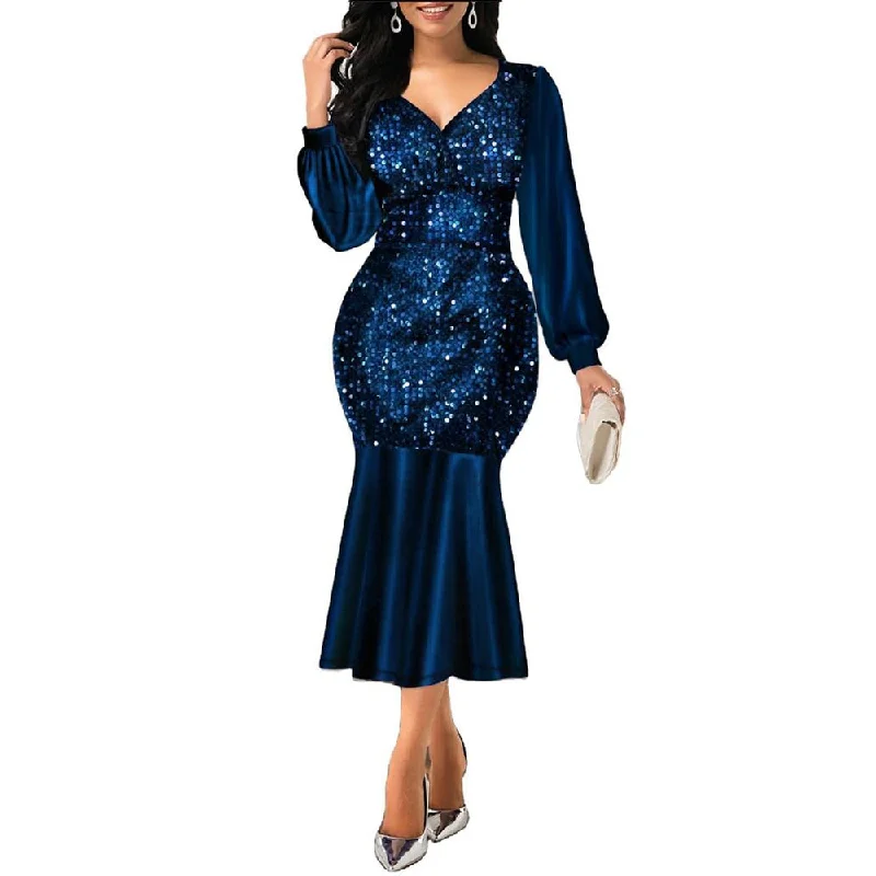 Sexy V Neck Sequin Evening Wedding Party Dress Tunics Polka dots