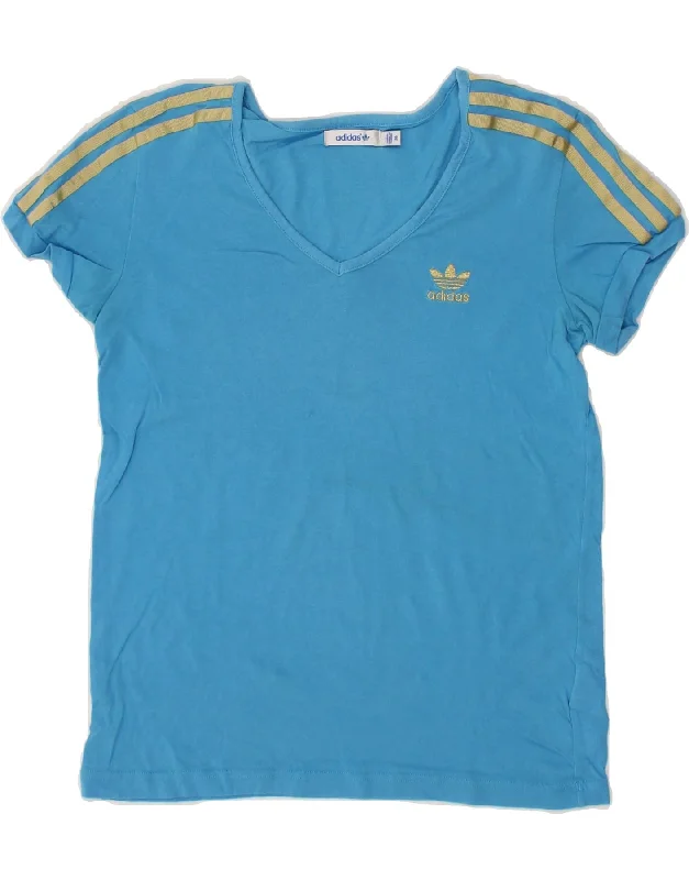 ADIDAS Womens T-Shirt Top EU 38 Medium Blue Cotton Spandex Blend Rayon Blend Denim Blend