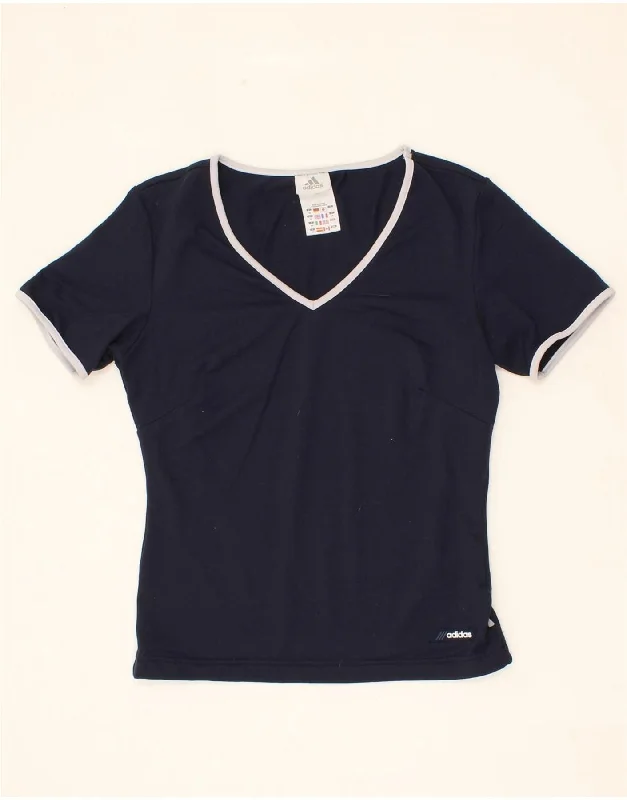 ADIDAS Womens T-Shirt Top UK 12 Medium Navy Blue Cotton Mesh Fabric Canvas Fabric Denim Fabric