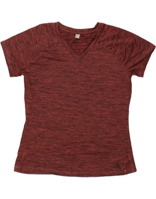 ADIDAS Womens T-Shirt Top UK 14 Medium Maroon Flecked Layered Multi-layer Single Layer