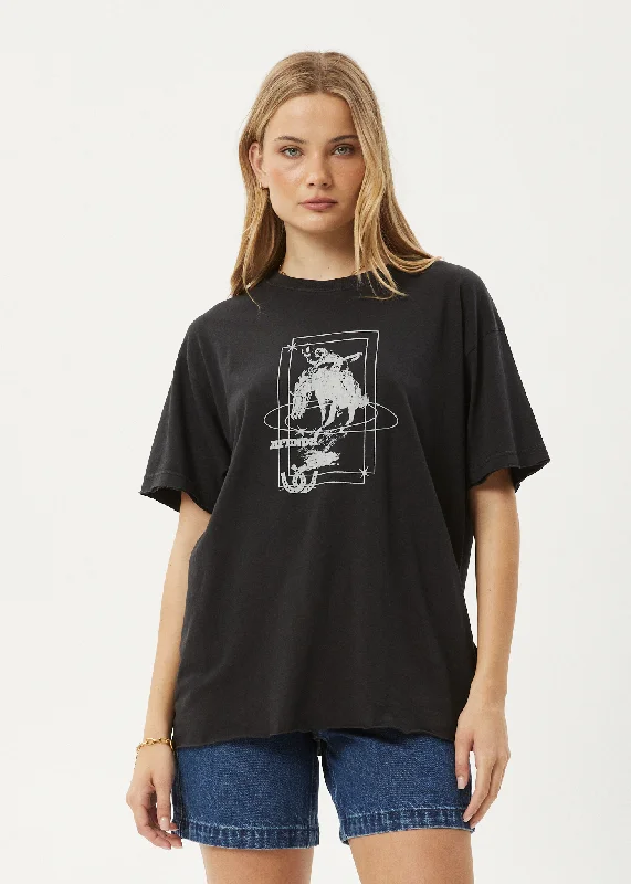 AFENDS Womens Rodeo - Oversized Tee - Stone Black Fashionable Trendy Casual