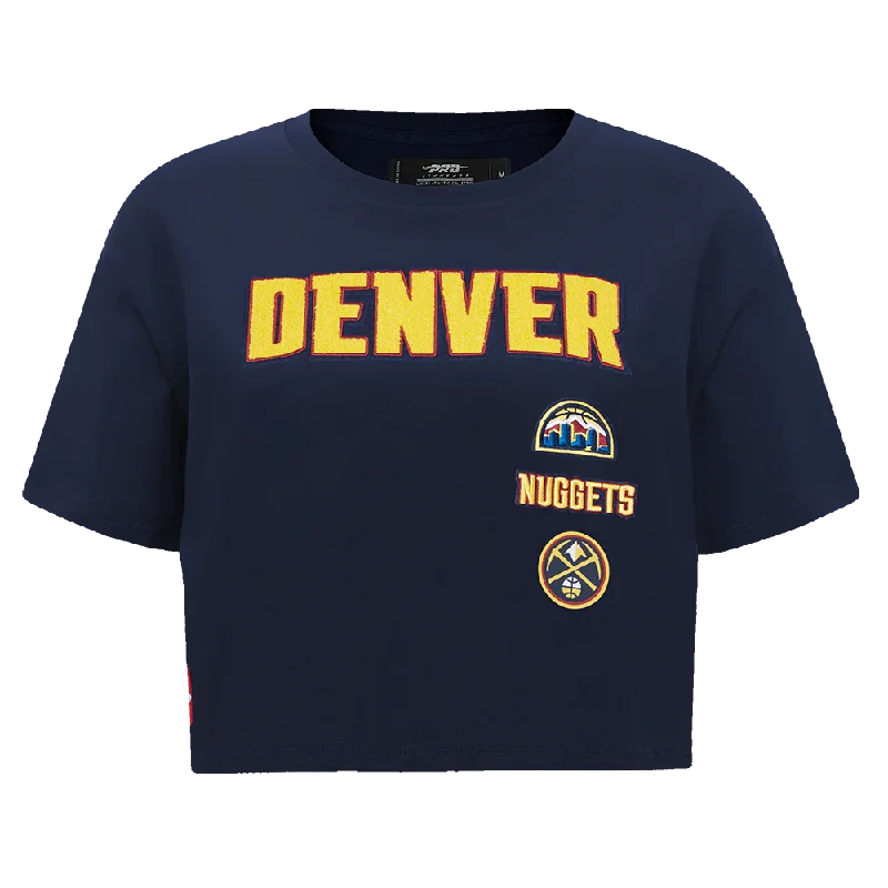 NBA DENVER NUGGETS RETRO CLASSIC WOMEN'S BOXY TEE (MIDNIGHT NAVY) Front Pockets Side Pockets Patch Pockets