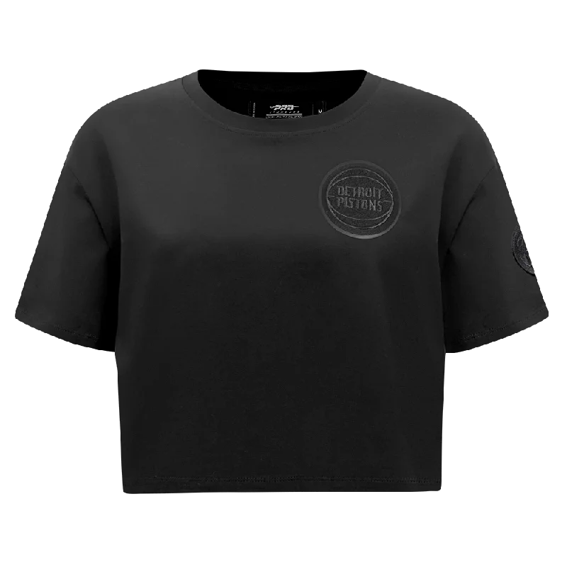 NBA DETROIT PISTONS TRIPLE BLACK WOMEN'S SJ BOXY TEE (TRIPLE BLACK) Graphic T-Shirt Round Neck Polyester NBA DETROIT PISTONS TRIPLE BLACK WOMEN'S SJ BOXY TEE (TRIPLE BLACK) Graphic T-Shirt Round Neck Polyester