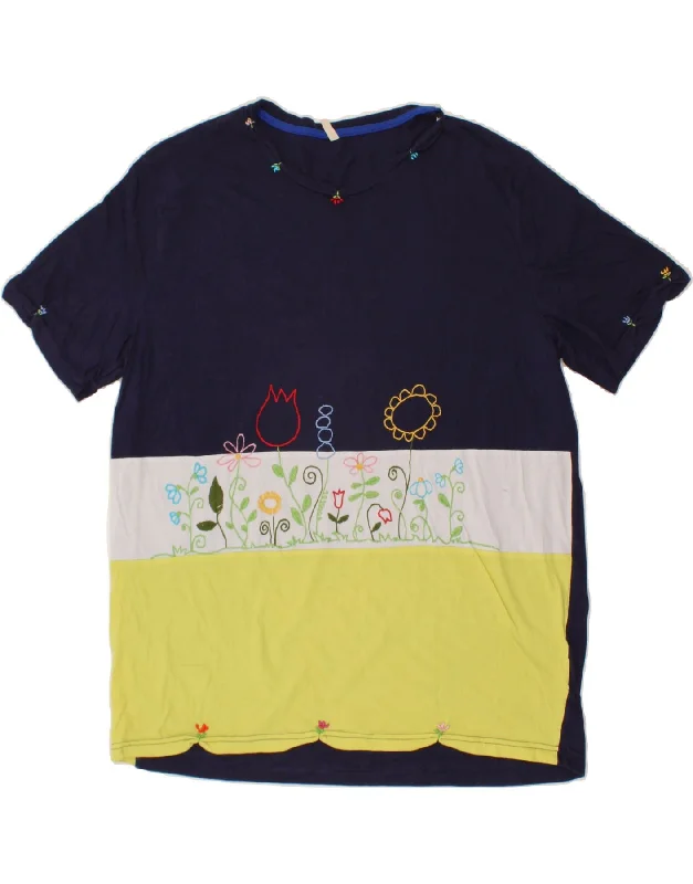 BENETTON Womens T-Shirt Top UK 16 Large Navy Blue Floral Oversized T-Shirt Spandex breathable BENETTON Womens T-Shirt Top UK 16 Large Navy Blue Floral Oversized T-Shirt Spandex breathable