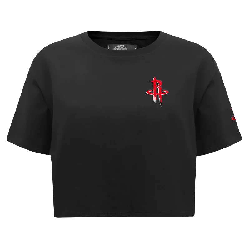 NBA HOUSTON ROCKETS CLASSIC WOMEN'S BOXY TEE (BLACK) Satin Blend Silk Blend Wool Blend