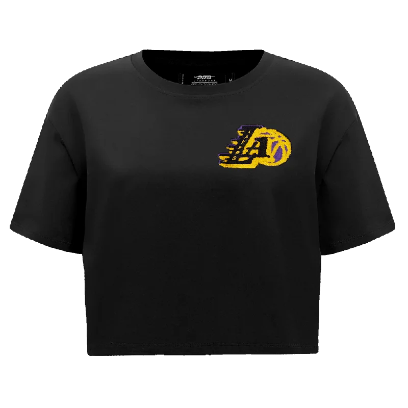 NBA LOS ANGELES LAKERS MASHUP WOMEN'S BOXY TEE (BLACK) Graphic Embroidered Appliqued