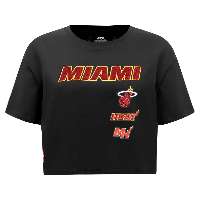 NBA MIAMI HEAT RETRO CLASSIC WOMEN'S BOXY TEE (BLACK) Terry Blend Velvet Blend Canvas Blend