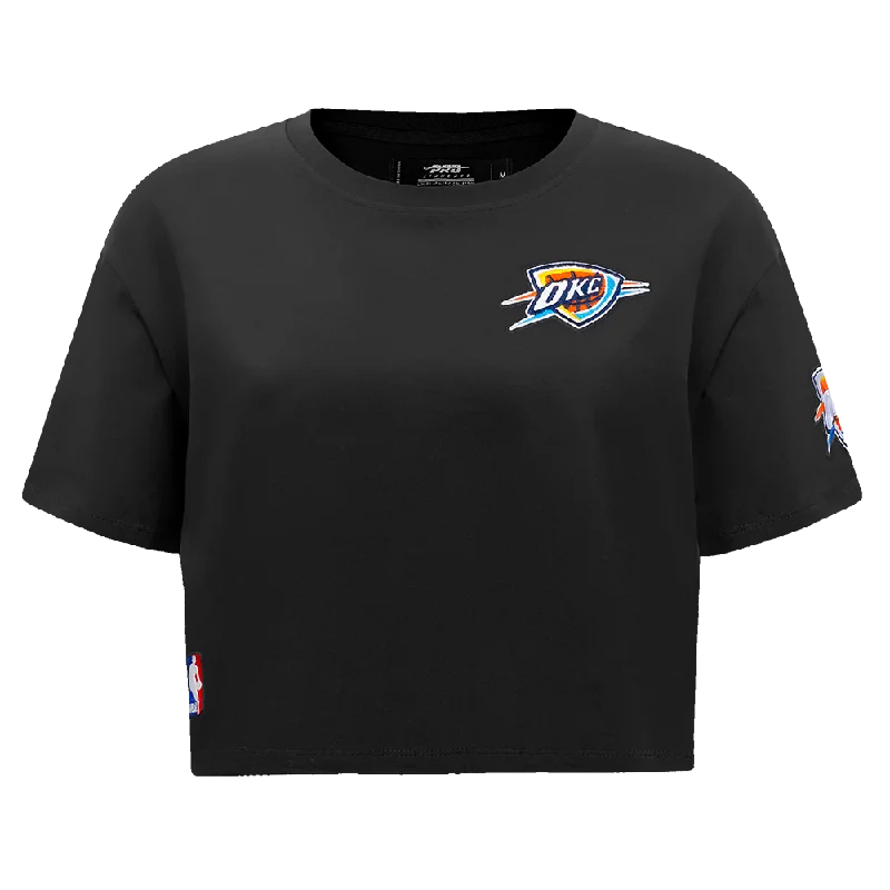 NBA OKLAHOMA CITY THUNDER CLASSIC WOMEN'S BOXY TEE (BLACK) Striped Floral Plaid