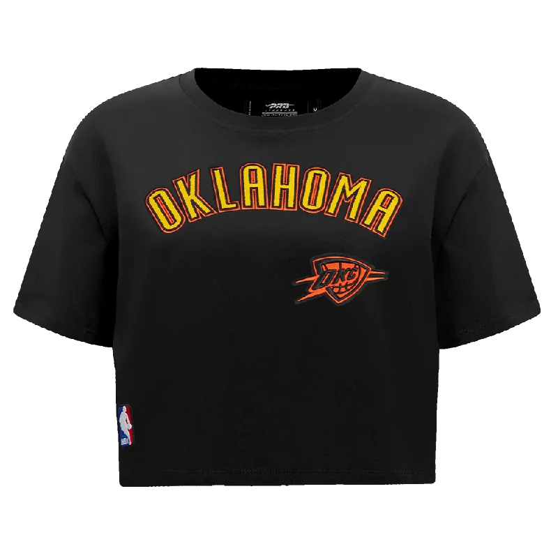 NBA OKLAHOMA CITY THUNDER CITY EDITION 24-25 WOMEN'S SJ BOXY TEE (BLACK) Chenille Brocade Lace