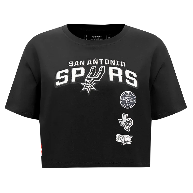 NBA SAN ANTONIO SPURS RETRO CLASSIC WOMEN'S BOXY TEE (BLACK) Embroidered Appliqued Beaded