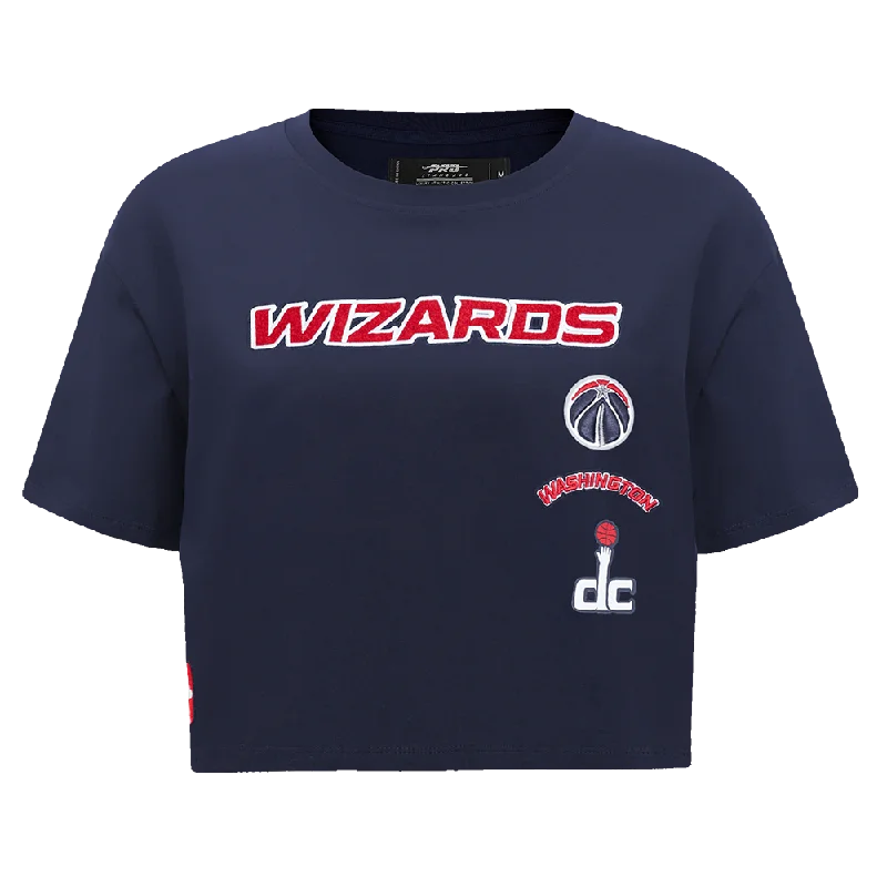 NBA WASHINGTON WIZARDS RETRO CLASSIC WOMEN'S BOXY TEE (MIDNIGHT NAVY) Collared Crew Neck Turtle Neck