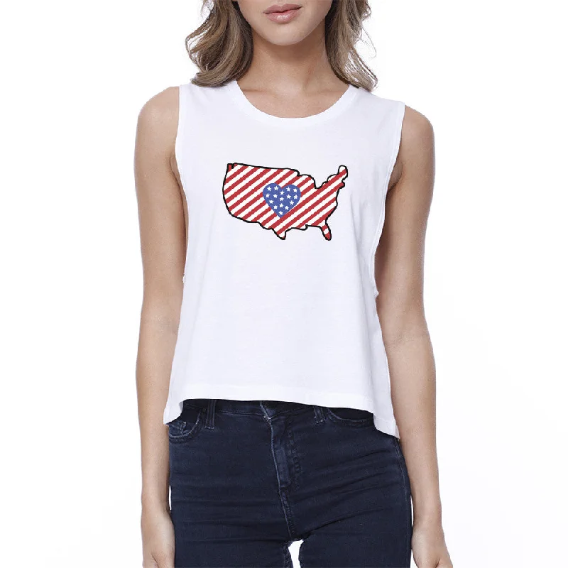 Cute USA Map Graphic Sleeveless Crop Top For Women Gift For Her Chenille Brocade Lace Cute USA Map Graphic Sleeveless Crop Top For Women Gift For Her Chenille Brocade Lace