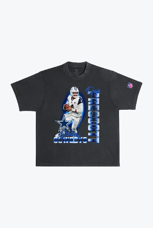 Dak Prescott Garment Dyed Heavyweight T-Shirt - Black Print Jacquard Patchwork