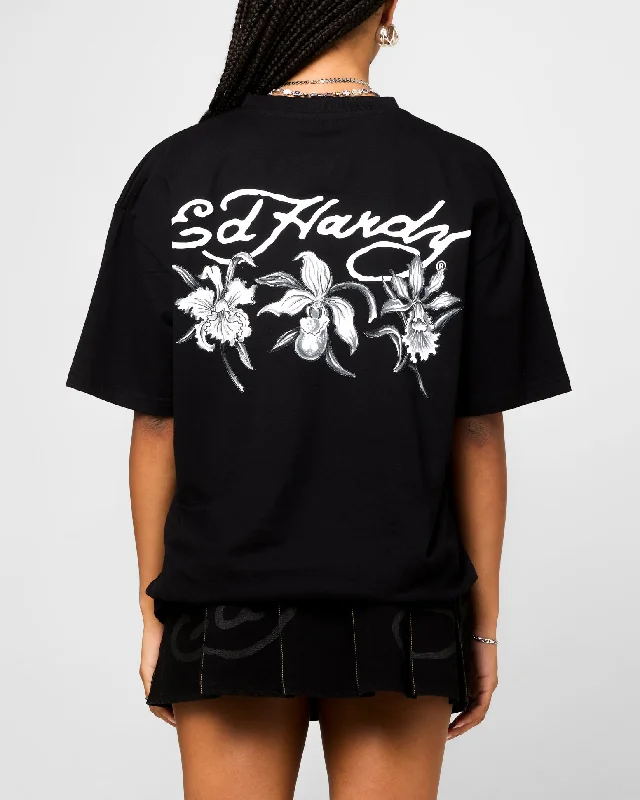 Ed Hardy Flowers T-Shirt Black Polka Dot Checkered Tartan