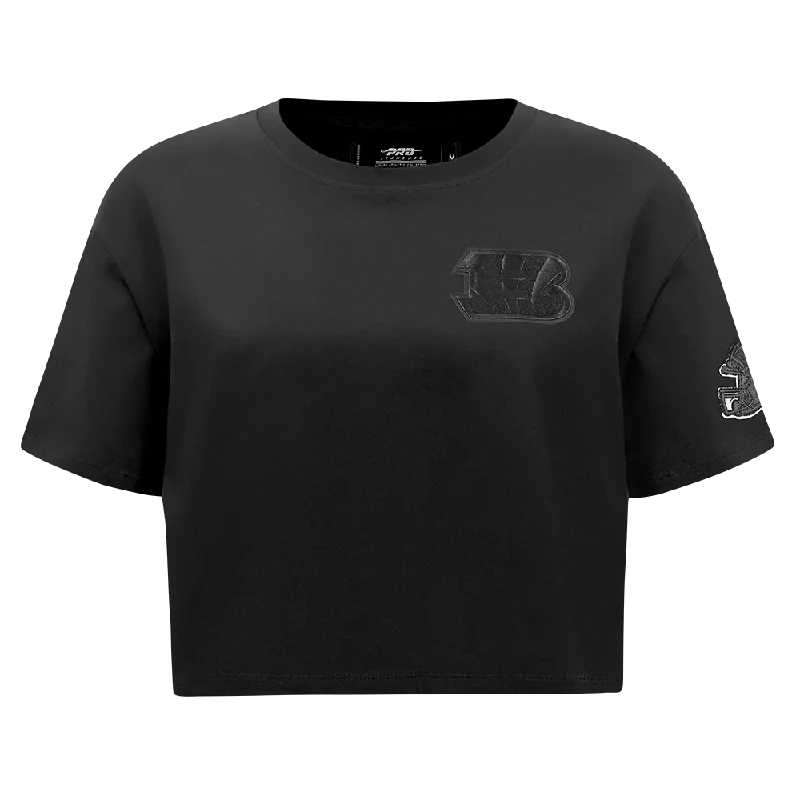 NFL CINCINNATI BENGALS TRIPLE BLACK WOMEN'S SJ BOXY TEE (TRIPLE BLACK) Satin Blend Silk Blend Wool Blend